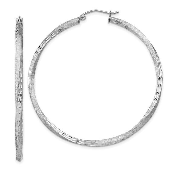 2.5mm, Sterling Silver Twisted Round Hoop Earrings, 50mm in Diameter